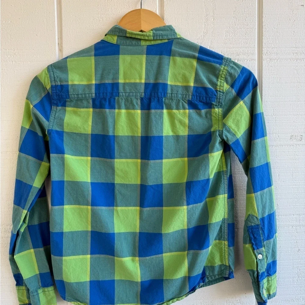 Abercrombie Kids Boys Blue and Green Checkered Button Up Shirt Size 9/10 Y2K